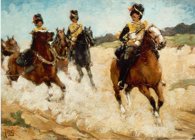 Jacob Hendrik Geerlings | Gele rijders, olieverf op paneel, 24,8 x 33,9 cm, gesigneerd l.o.