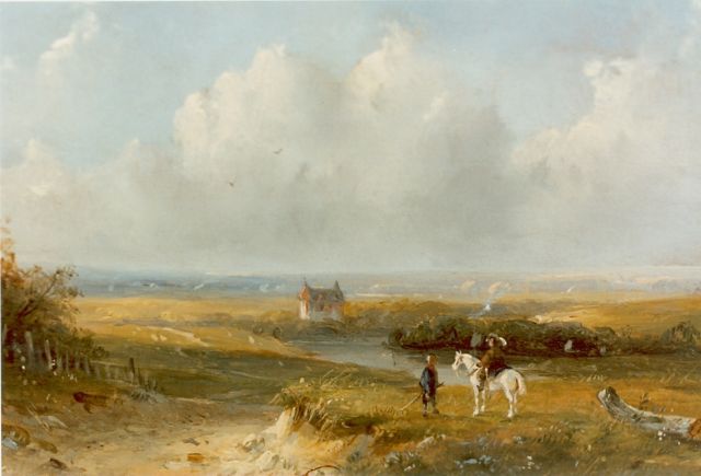 J.G. Hans | Reizigers in zomerslandschap, olieverf op paneel, 13,0 x 17,0 cm, gesigneerd l.o.