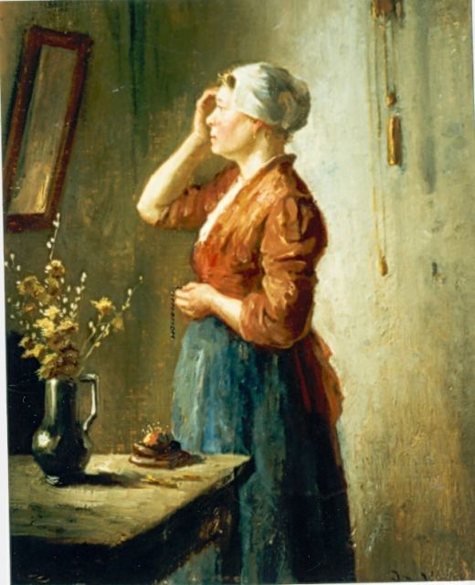 Bernard de Hoog | 'n Overpeinzing voor de spiegel, olieverf op doek, 27,8 x 22,8 cm