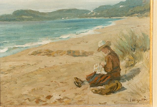Jan Hoynck van Papendrecht | Dame aan het strand, olieverf op paneel, 30,4 x 41,0 cm, gesigneerd r.o.