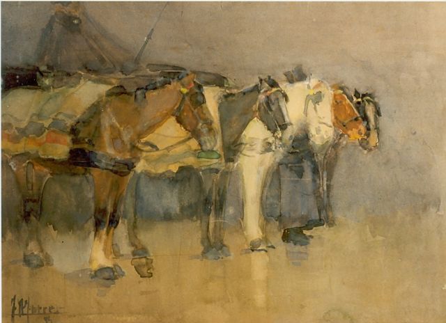 Johannes Hendricus Jurres | Een stoet paarden, aquarel op papier, 19,0 x 26,0 cm, gesigneerd l.o. en gedateerd '94