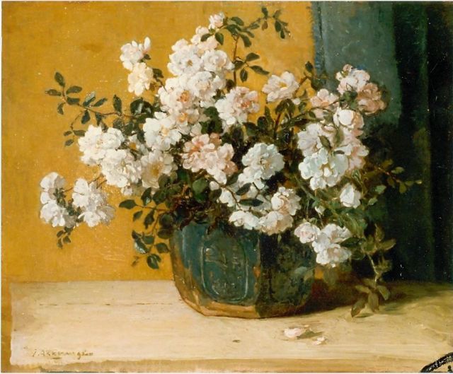 Johannes Evert Akkeringa | Bloemstilleven van trosrozen, olieverf op doek, 43,0 x 53,0 cm, gesigneerd l.o.