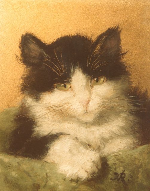 Henriette Ronner-Knip | Poezenkopje, olieverf op paneel, 10,2 x 8,2 cm, gesigneerd rechtsonder met monogram