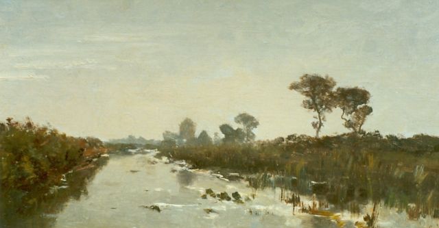 Constan Gabriel | Vaart in polderlandschap, olieverf op doek op paneel, 22,7 x 43,6 cm, gesigneerd r.o.