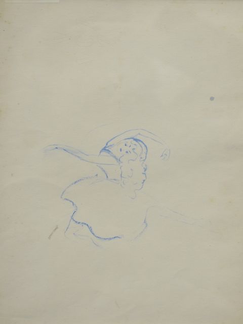 Prinses Beatrix van Oranje Nassau | Balletmeisje, blauwe inkt en waskrijt op papier, 30,0 x 23,0 cm