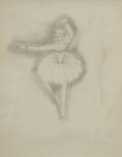 Prinses Beatrix van Oranje Nassau | Balletdanseres in positie, potlood op papier, 30,0 x 23,0 cm