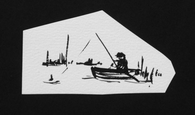 Prinses Beatrix van Oranje Nassau | Visser, potlood en Oost-Indische inkt op papier, 6,0 x 10,2 cm, te dateren augustus 1960