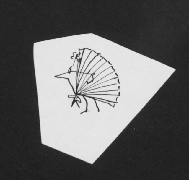 Prinses Beatrix van Oranje Nassau | Vrouw met regenkapje, potlood en Oost-Indische inkt op papier, 5,9 x 6,1 cm, te dateren augustus 1960