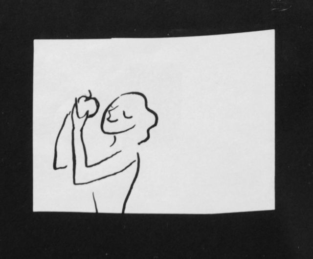 Prinses Beatrix van Oranje Nassau | Eva met appel, potlood en Oost-Indische inkt op papier, 5,6 x 8,0 cm, te dateren augustus 1960