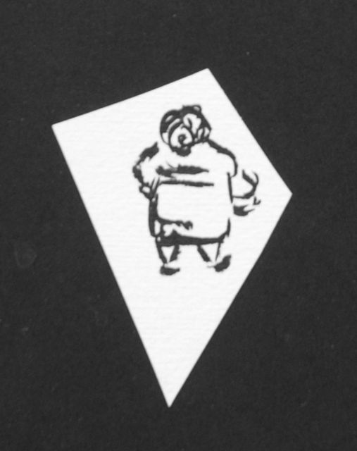 Prinses Beatrix van Oranje Nassau | Dik vrouwtje, potlood en Oost-Indische inkt op papier, 6,5 x 4,0 cm, te dateren augustus 1960