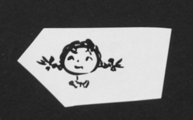 Prinses Beatrix van Oranje Nassau | Meisje met vlechtjes, potlood en Oost-Indische inkt op papier, 3,4 x 6,6 cm, te dateren augustus 1960