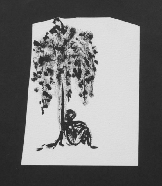 Prinses Beatrix van Oranje Nassau | Slapende man onder boom, potlood en Oost-Indische inkt op papier, 12,2 x 9,7 cm, te dateren augustus 1960