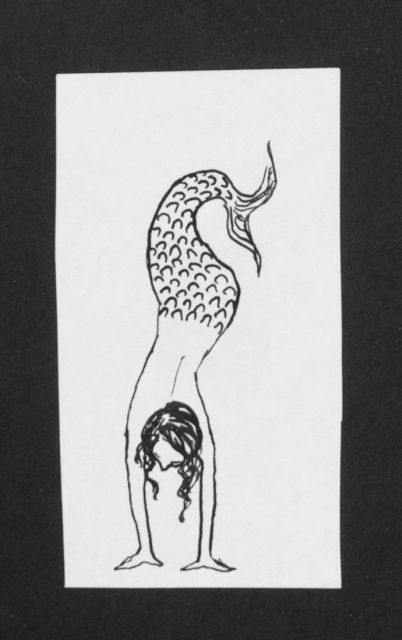Prinses Beatrix van Oranje Nassau | Zeemeermin, potlood en Oost-Indische inkt op papier, 8,2 x 4,8 cm, te dateren augustus 1960