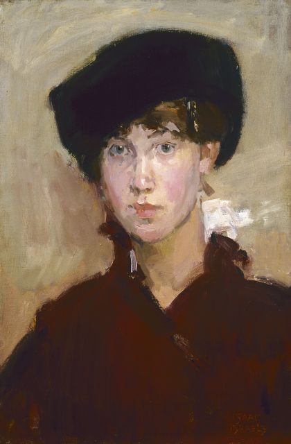Isaac Israels | Jonge vrouw met muts, olieverf op doek, gesigneerd r.o.
