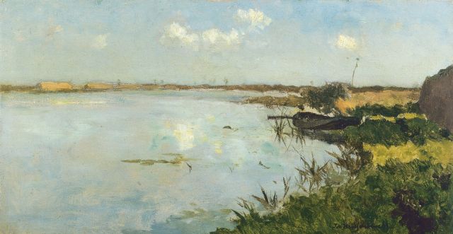 Jan Hendrik Weissenbruch | Plasgezicht bij Noorden, olieverf op paneel, 19,0 x 35,0 cm, gesigneerd rechtsonder