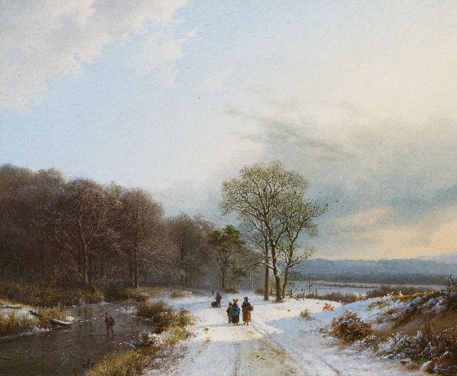 Barend Cornelis Koekkoek | Winters boslandschap met figuren, olieverf op doek, 39,0 x 52,0 cm, gesigneerd l.o. en gedateerd 1833