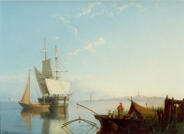 William Raymond Dommerson | Vissersschepen voor anker, olieverf op doek, 30,5 x 40,5 cm, gesigneerd l.o.