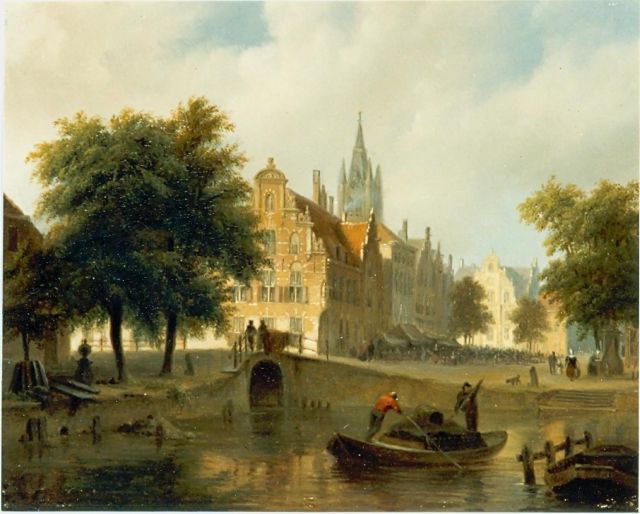 Bart van Hove | Stadsgezicht met de Oude Kerk van Delft, olieverf op paneel, 16,0 x 20,0 cm, gesigneerd gesigneerd op achterzijde
