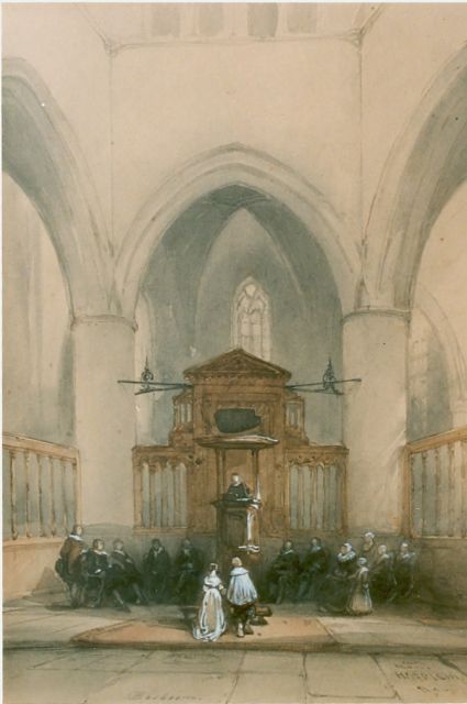 Johannes Bosboom | De huwelijksinzegening, aquarel op papier, 28,2 x 20,5 cm, gesigneerd l.o.