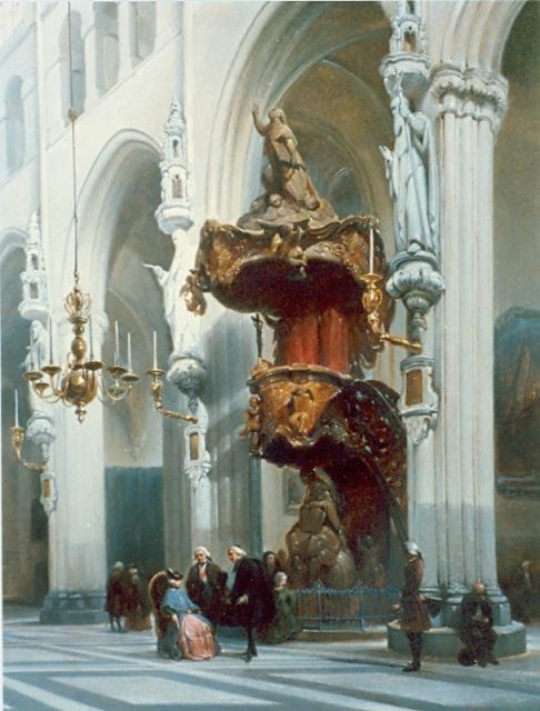 Johannes Bosboom | Kerkinterieur, olieverf op paneel, gesigneerd r.o.