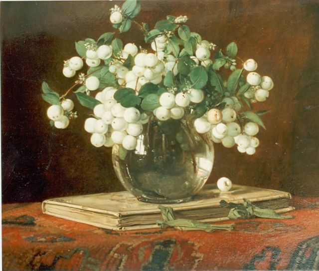 Jan Bogaerts | Sneeuwbesjes in glazen vaas, olieverf op doek, 35,0 x 40,5 cm, gesigneerd r.b. en gadateerd 1934