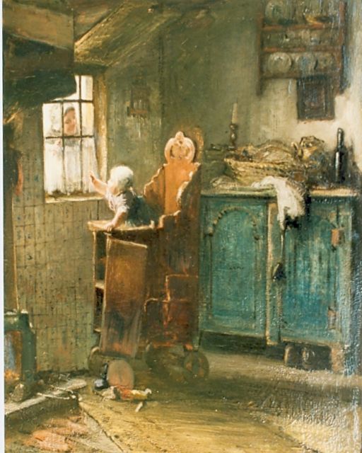 Bernard Blommers | Op de uitkijk, olieverf op paneel, 42,5 x 32,1 cm, gesigneerd r.o.