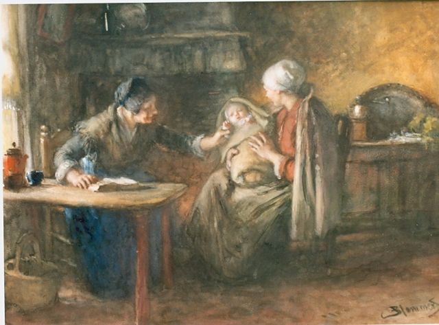 Bernard Blommers | Drie generaties, aquarel op papier, 56,0 x 75,0 cm, gesigneerd r.o.