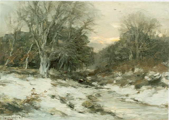 Louis Apol | Gezicht op winterse beek, olieverf op doek, 25,2 x 35,2 cm, gesigneerd l.o.