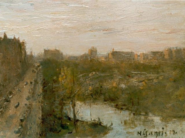 Bernard Blommers | New York 'Central Park', olieverf op paneel, 23,0 x 30,6 cm, gesigneerd r.o. en gedateerd 1-5-1912