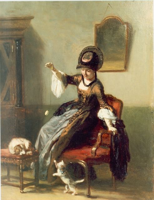 David Bles | Speeluurtje, olieverf op paneel, 29,5 x 23,0 cm, gesigneerd r.b. en gedateerd 1869