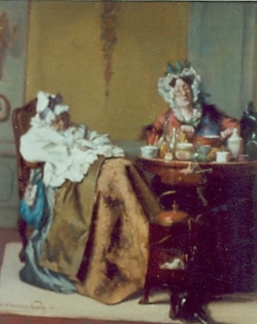 Alexander Hugo Bakker Korff | Vrouwen aan tafel, olieverf op paneel, gesigneerd l.o.
