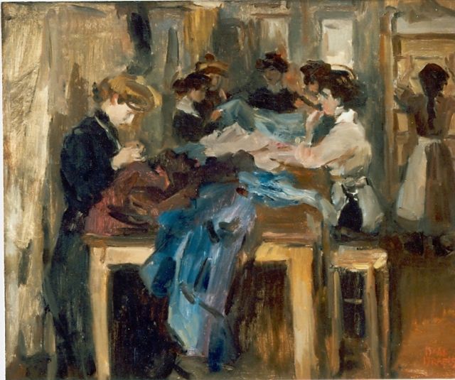 Isaac Israels | Naaiatelier Paquin, Parijs, olieverf op doek, 49,0 x 60,0 cm, gesigneerd r.o. en omstreeks 1905