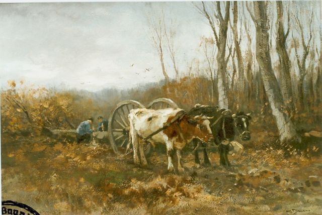 Willem George Frederik Jansen | Ossen voor een mallejan, olieverf op doek, 70,0 x 100,0 cm, gesigneerd r.o.