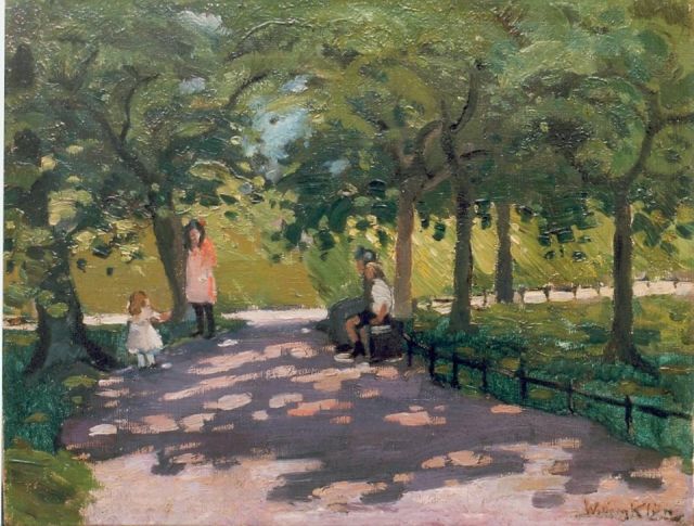 Willem Klijn | Spelen in het park, olieverf op doek, 30,2 x 39,3 cm, gesigneerd r.o.