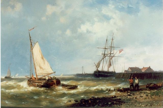 Hulk A.  | Zeilboten voor de Hollandse kust, olieverf op paneel 17,5 x 25,5 cm, gesigneerd r.o.