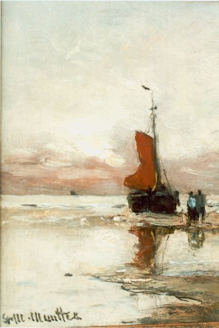Morgenstjerne Munthe | Vissersboot op het strand, olieverf op paneel, 16,0 x 12,3 cm, gesigneerd l.o.