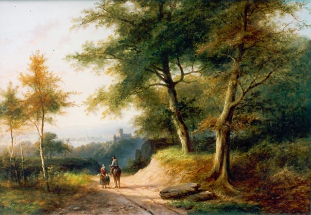 Jan Evert Morel I | Reizigers langs de bosrand, olieverf op doek, 36,0 x 52,0 cm, gesigneerd r.o.