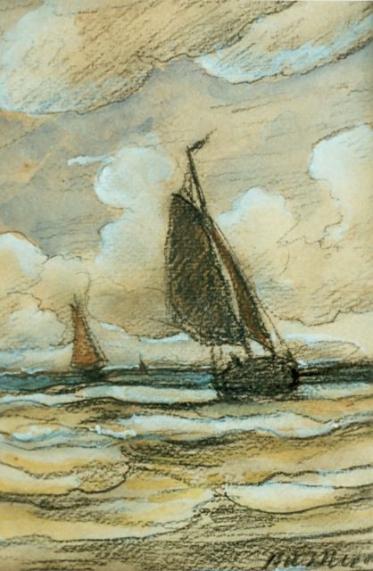 Mesdag H.W.  | Boten op zee, gemengde techniek op papier 15,5 x 20,0 cm, gesigneerd r.o.
