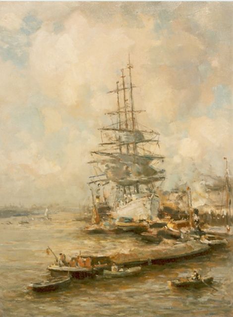 Evert Moll | Rotterdams havengezicht, olieverf op doek, 80,0 x 60,0 cm, gesigneerd l.o.