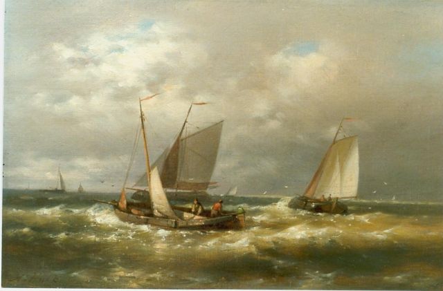 Abraham Hulk | Zeilboten op volle zee, olieverf op doek, 20,2 x 30,6 cm, gesigneerd l.o.