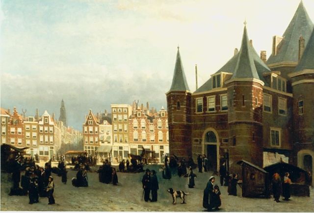 Johannes Frederik Hulk | Gezicht op de Waag, Amsterdam, olieverf op doek, 64,5 x 89,5 cm, gesigneerd r.o.
