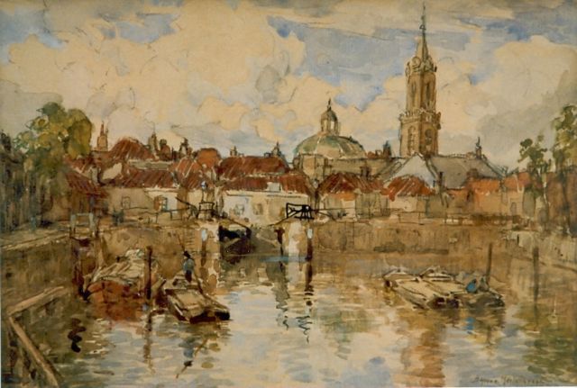 Johan Hendrik van Mastenbroek | Binnenhaven, aquarel op papier, 17,5 x 25,0 cm, gesigneerd r.o.