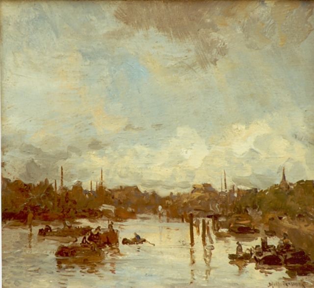Johan Hendrik van Mastenbroek | Haven gezicht, olieverf op paneel, 12,0 x 13,0 cm, gesigneerd r.o.