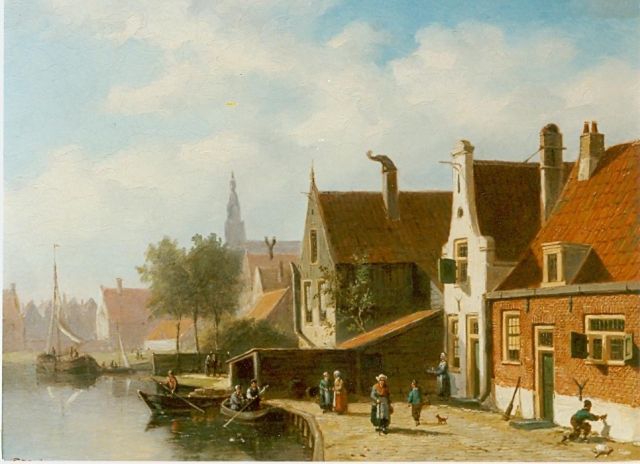 Johannes Frederik Hulk | Bedrijvigheid aan een Antwerpse gracht, olieverf op paneel, 31,5 x 40,7 cm, gesigneerd l.o.
