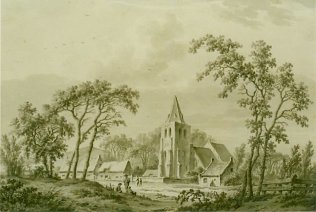 Barend Cornelis Koekkoek | Dorpsgezichtje, sepia op papier, 19,5 x 28,5 cm, gesigneerd r.o.