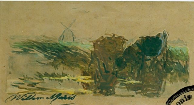 Willem Maris | Studie landschapje, 10,6 x 18,6 cm, gesigneerd l.o.