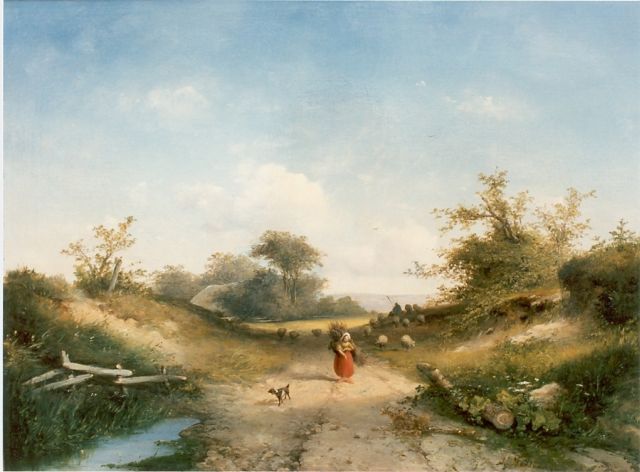 Antonius Josephus Madlener | Houtsprokkelaarster, olieverf op doek, 40,0 x 54,0 cm, gesigneerd r.o.