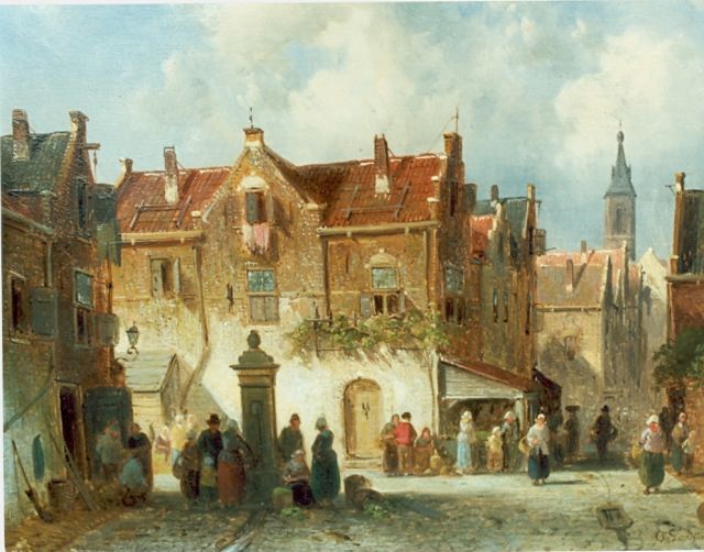 Charles Leickert | Stadsgezicht, olieverf op paneel, 20,6 x 27,0 cm, gesigneerd r.o.