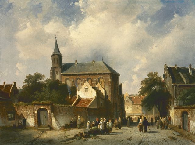 Charles Leickert | Hollands stadsgezicht, olieverf op paneel, 24,1 x 32,1 cm, gesigneerd l.o.