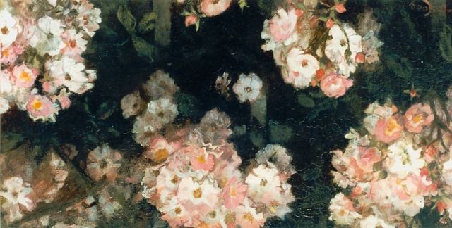 Looy J. van | Roze bloemen, olieverf op paneel 24,7 x 50,2 cm, gesigneerd l.o.